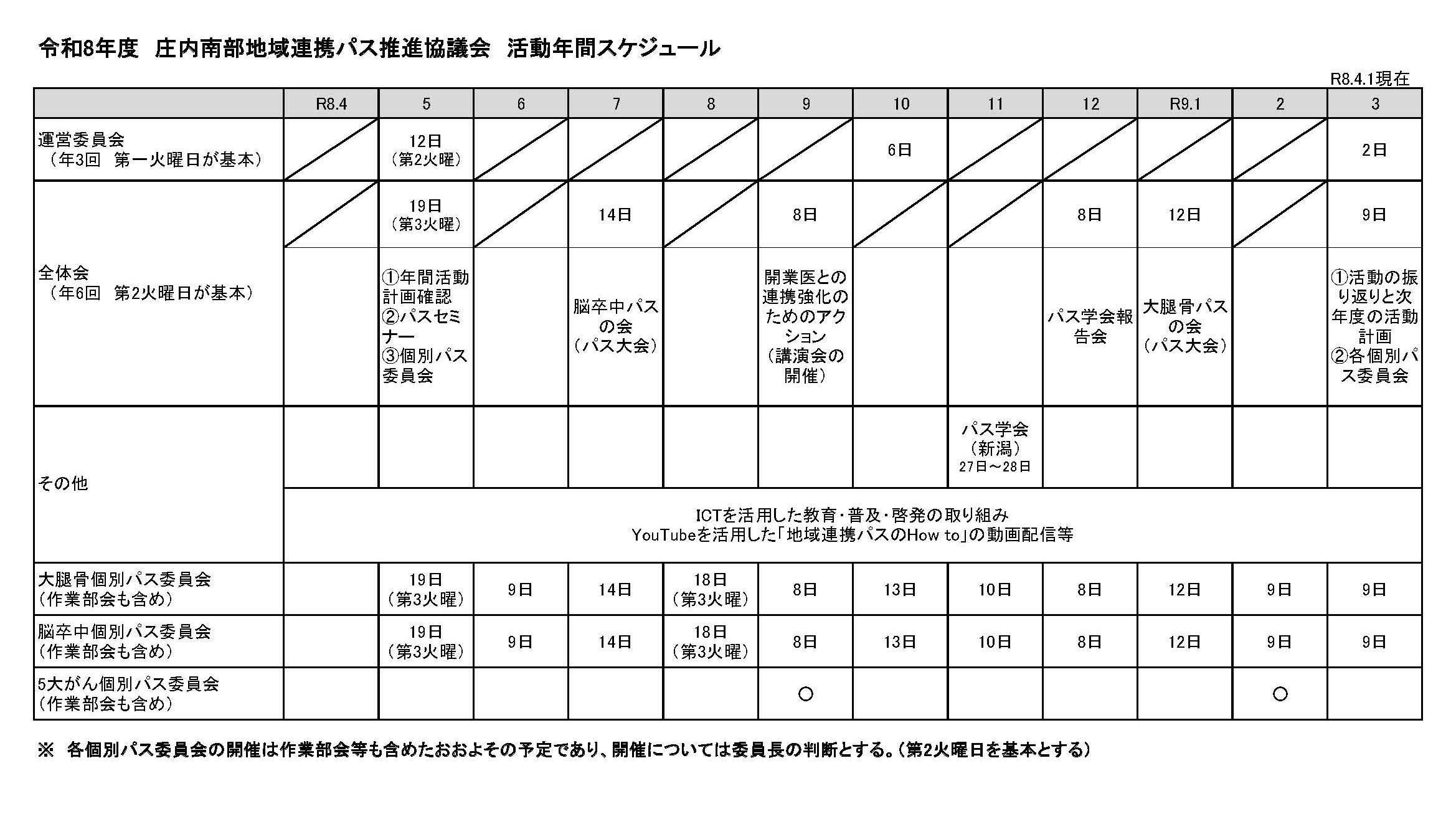 令和8年度年間スケジュール